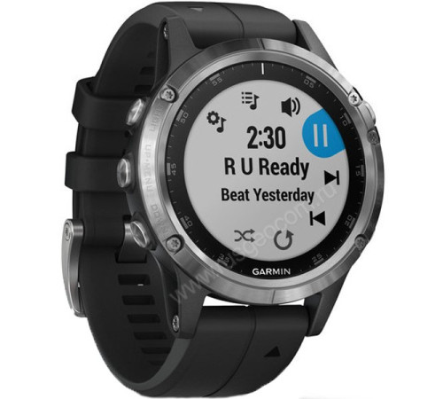 GPS-часы Garmin Fenix 5 PLUS Glass серебристые с черным ремешком