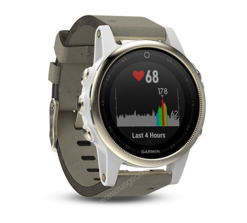 Часы с GPS Garmin Fenix 5S Sapphire золотистые с замшевым ремешком