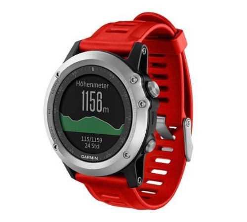 Навигатор-часы Garmin Fenix 3 серебряные с красным ремешком