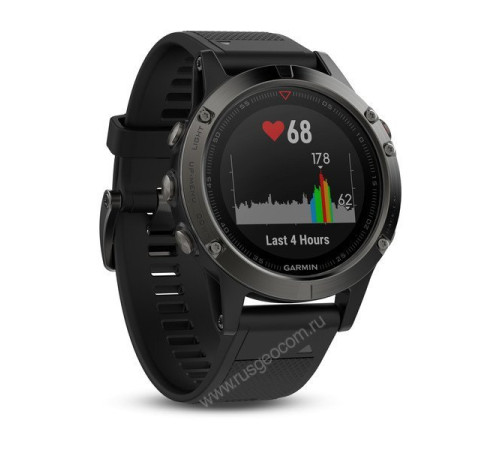 Часы с GPS Garmin Fenix 5 серые с черным ремешком и HRM-Tri