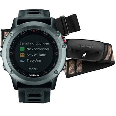 Навигатор-часы Garmin Fenix 3 серые с черным ремешком и пульсометром HRM-Run